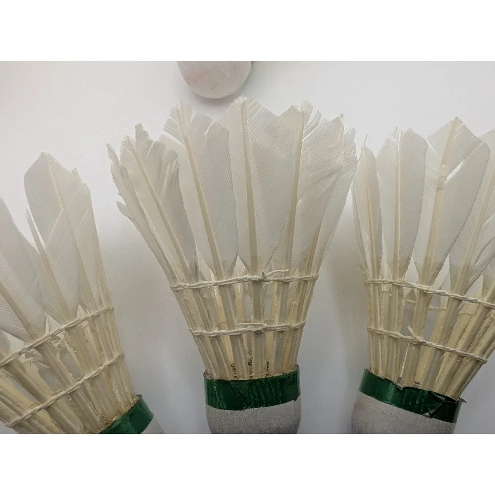 R S L TOURNEY Badminton Shuttlecocks Tube Feather White Green 10pc Vintage READ